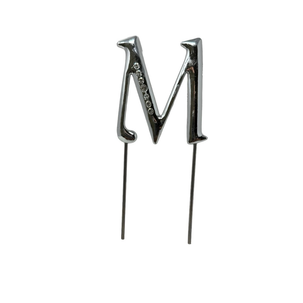 Silver 3” Cake Topper Decoration | Monogram Letter M | Metal